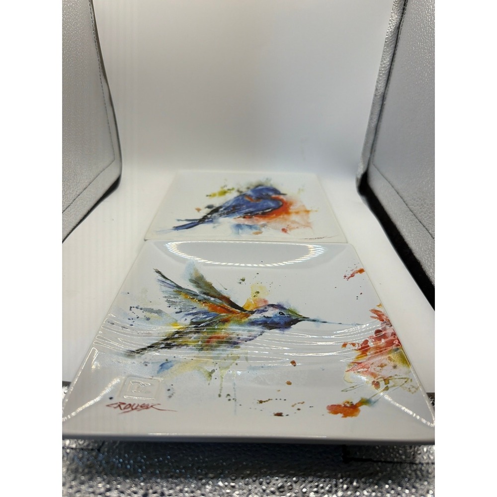 Dean Crouser Big Sky Carvers Watercolor Bluebird and Hummingbird Plate 6.75"